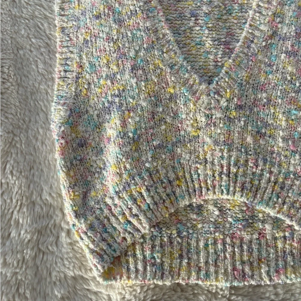 VTG Memphis Jones - Cream Multi Color Knit Sleeveless Cropped Sweater Top - Picture 2 of 4